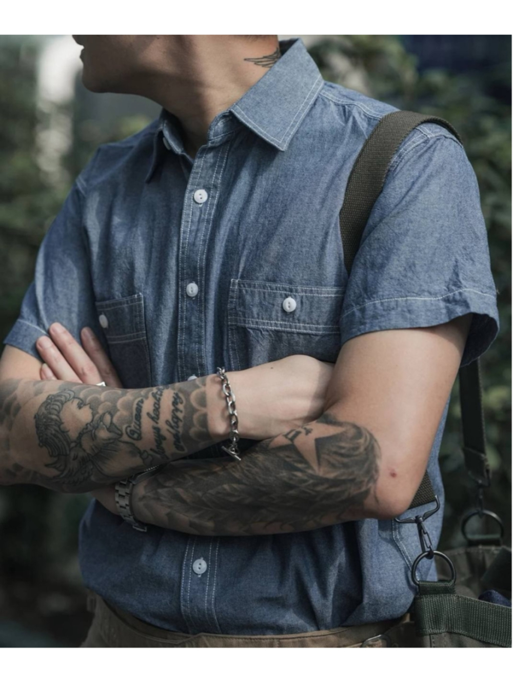 Bronson Non Stock Mfg. Co. Chambray Short Sleeve Work Shirt Quality Cotton L